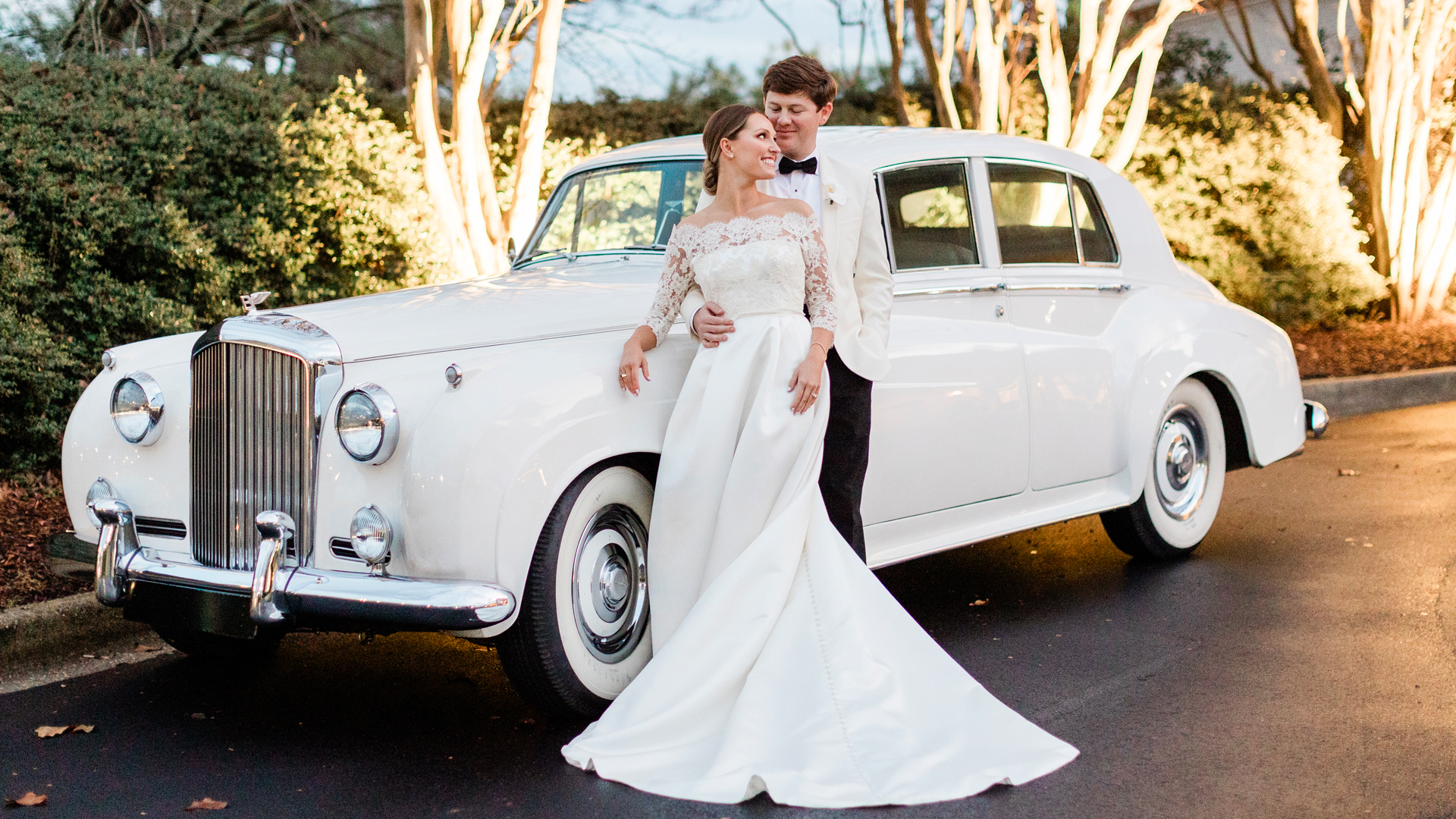 Classic car staged for wedding portraits